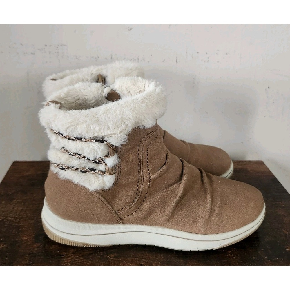 Clarks Breeze Womens Size 7 Brown Faux Fur Ankle Boots Side Zip Cloudstepper